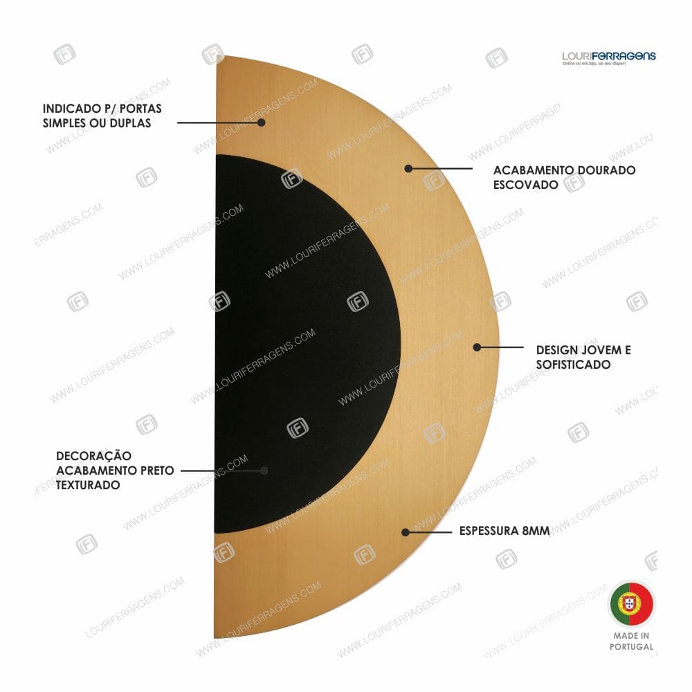 Puxador/Asa Porta Semicírcular Lune Duo 390mm Dourado + Preto