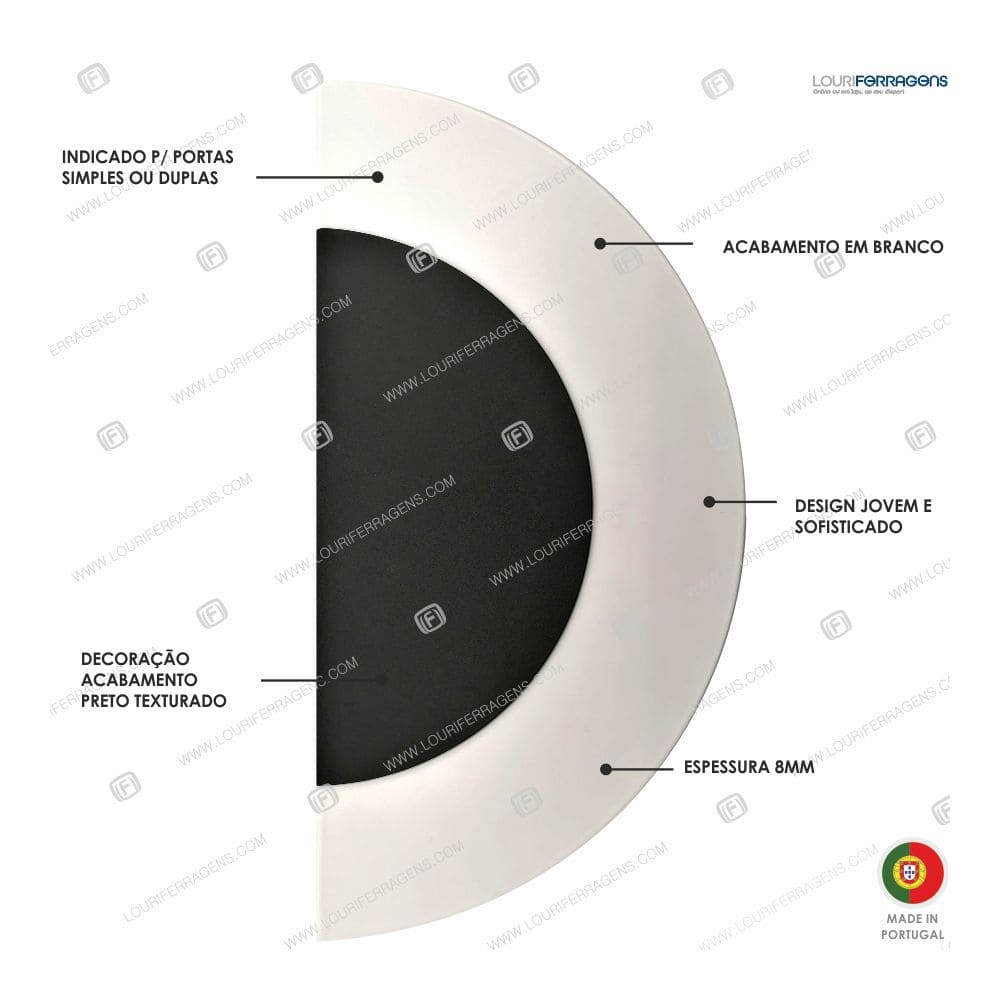 Puxador/Asa Porta Semicírcular Lune Duo 390mm Branco + Preto