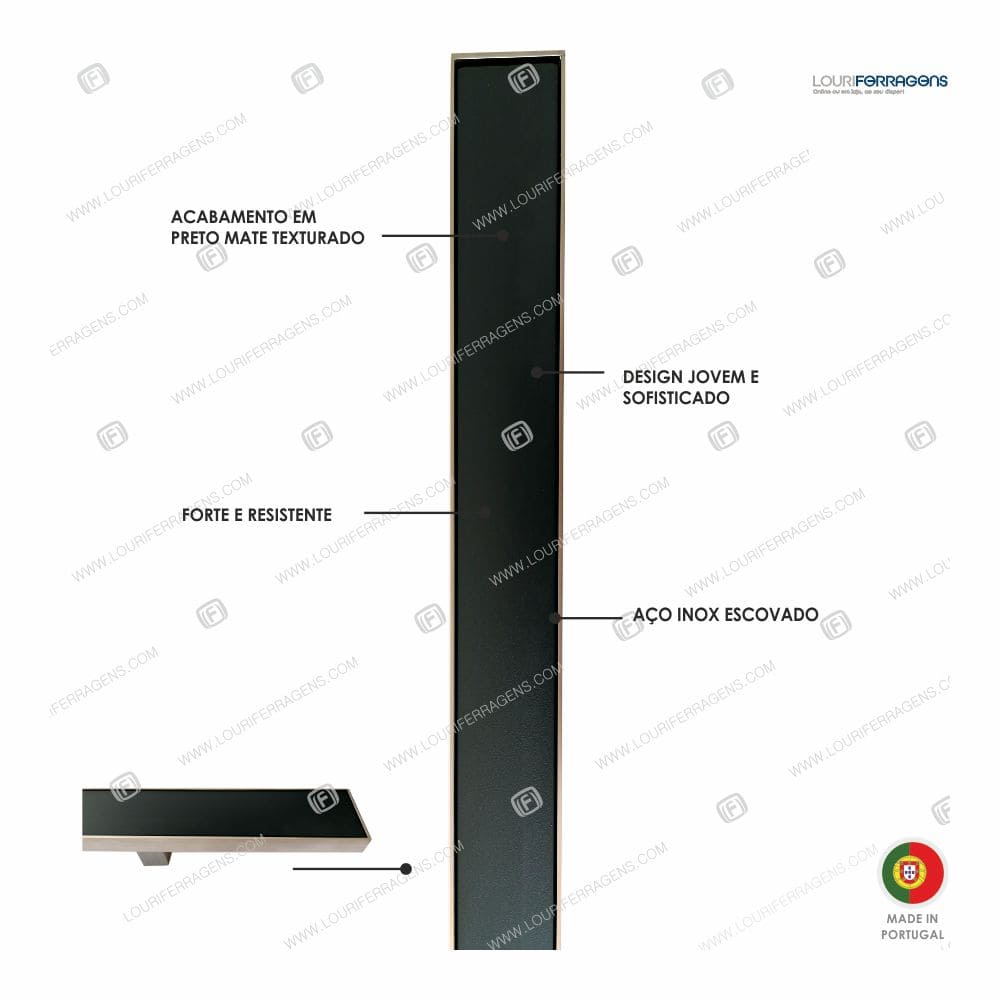 Puxador/Asa Porta Nova Reta 80x25 (1800mm) Aço Inox + Preto