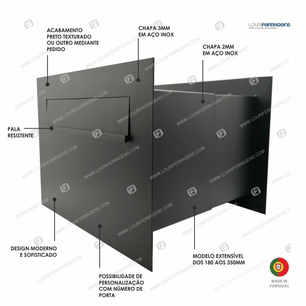 Caixa de Correio Embutir Extensível Preto