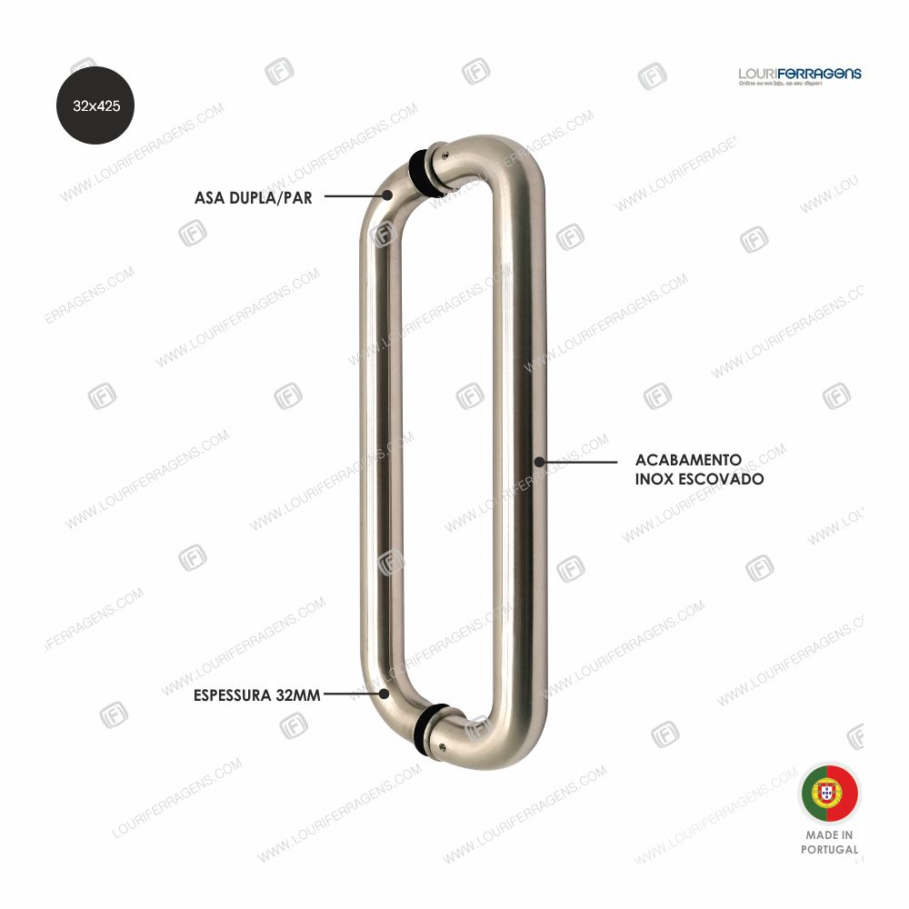 Puxador/Asa Porta Dupla PPC2213 Ø32x425mm Aço Inox