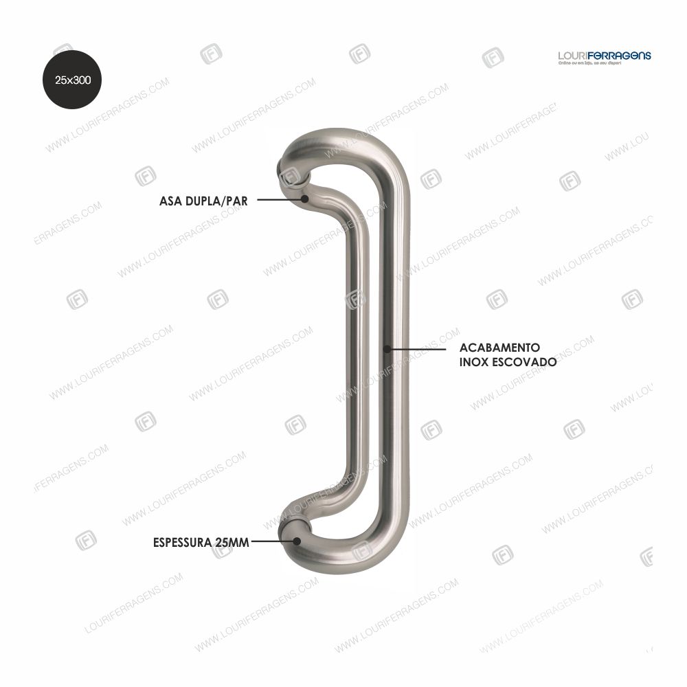 Puxador/Asa Porta Dupla PPC2215P Ø25x300mm Aço Inox