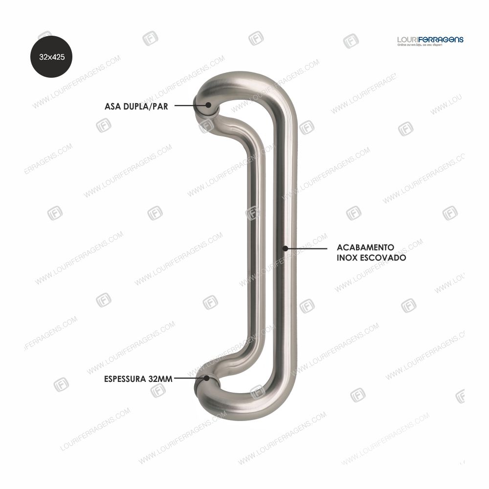 Puxador/Asa Porta Dupla PPC2215P Ø32x425mm Aço Inox