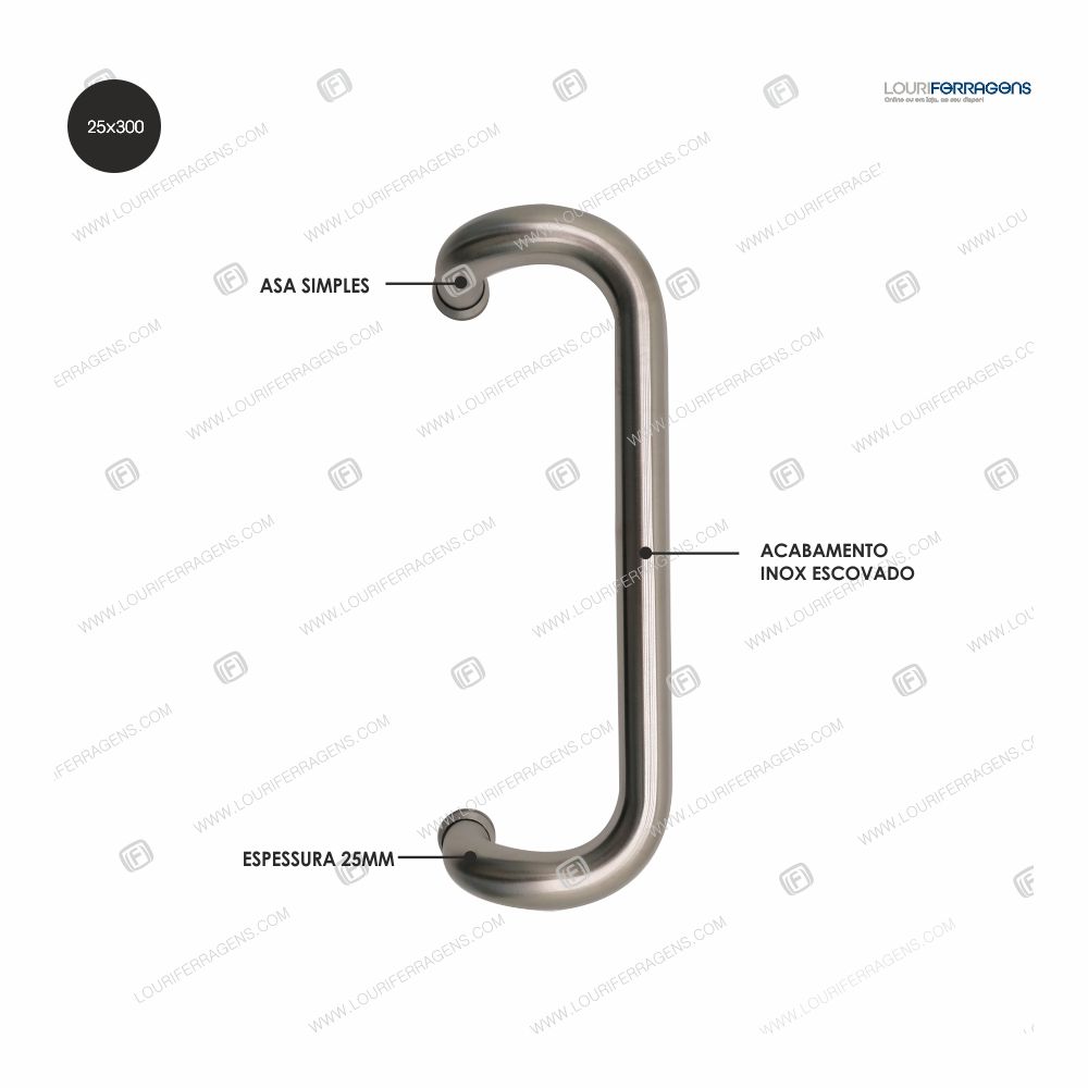 Puxador/Asa Porta PPC2215S Ø25x300mm Aço Inox