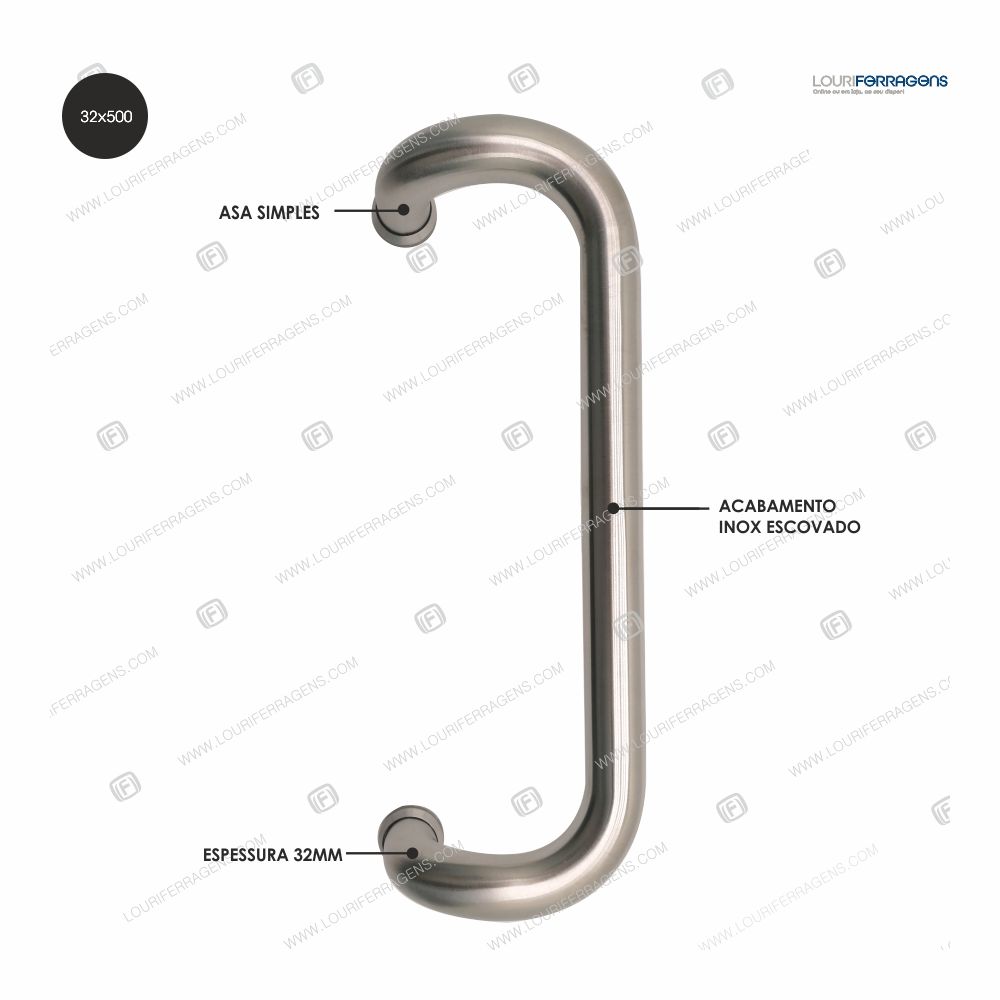 Puxador/Asa Porta PPC2215S Ø32x500mm Aço Inox