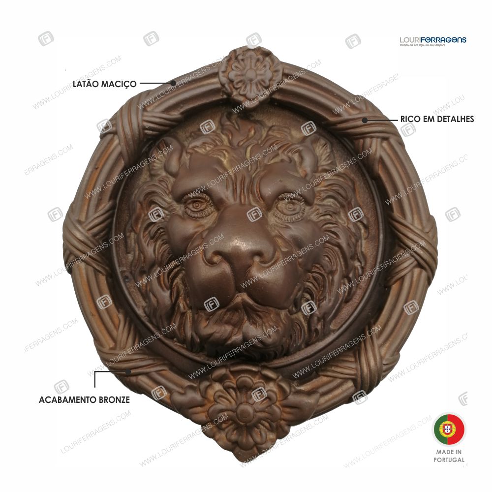 Batente Porta "Cabeça Leão" Latão Bronze