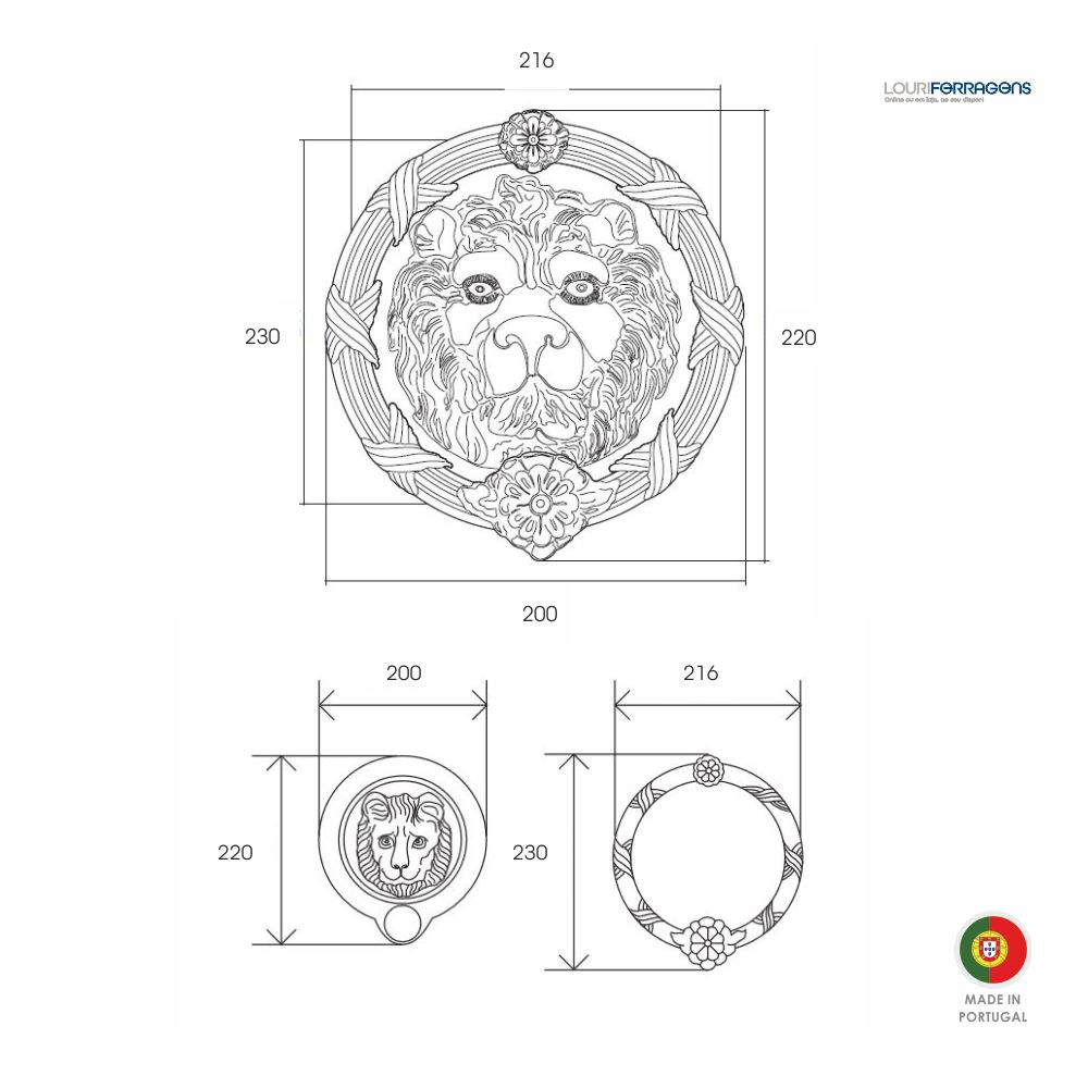 Desenho-tecnico-batente-porta-formato-cabeca-leao-latao-cromado mate-230X216mm-louriferragens-1 Desenho-tecnico-batente-porta-formato-cabeca-leao-latao-cromado mate-230X216mm-louriferragens-1